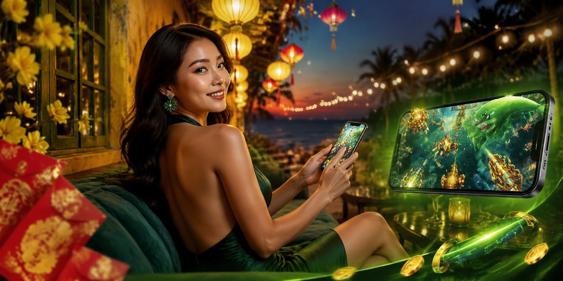 Người chơi tại Hội An tham gia game bắn cá dưới ánh đèn lồng lung linh
