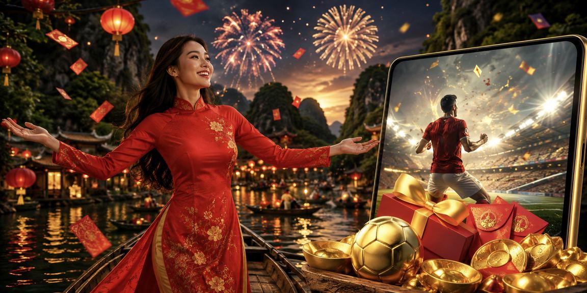 Người phụ nữ mặc áo dài tại Ninh Bình kiểm tra tiền thưởng và giao dịch nạp tiền trên điện thoại