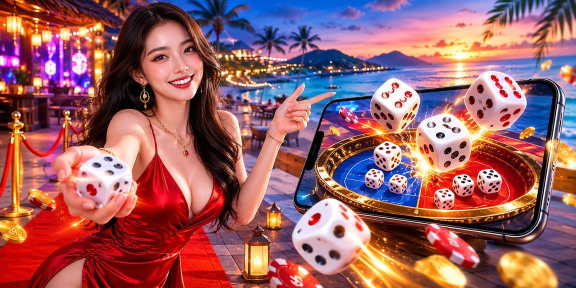 Người chơi tại bãi biển Phú Quốc tham gia trò chơi tài xỉu với xúc xắc đầy sắc màu